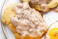 Fluffy Drop Biscuits Smothered in Rich Sausage Gravy