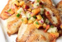 Golden Seared Tilapia with Vibrant Peach Cucumber Salsa