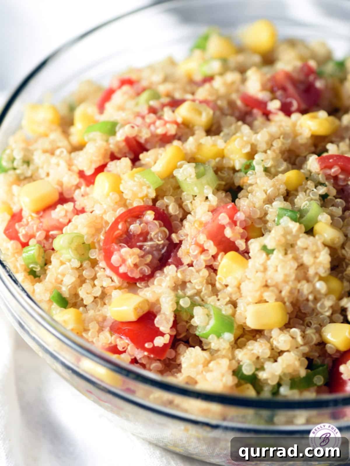 Vibrant Quinoa Medley 2 A beautifully presented Summer Quinoa Salad in a large serving bowl, garnished with fresh herbs, ready to be enjoyed.