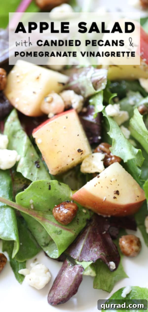 Flavorful Apple Salad Ingredients Simple salad featuring fresh apples, crunchy candied pecans, and rich blue cheese crumbles