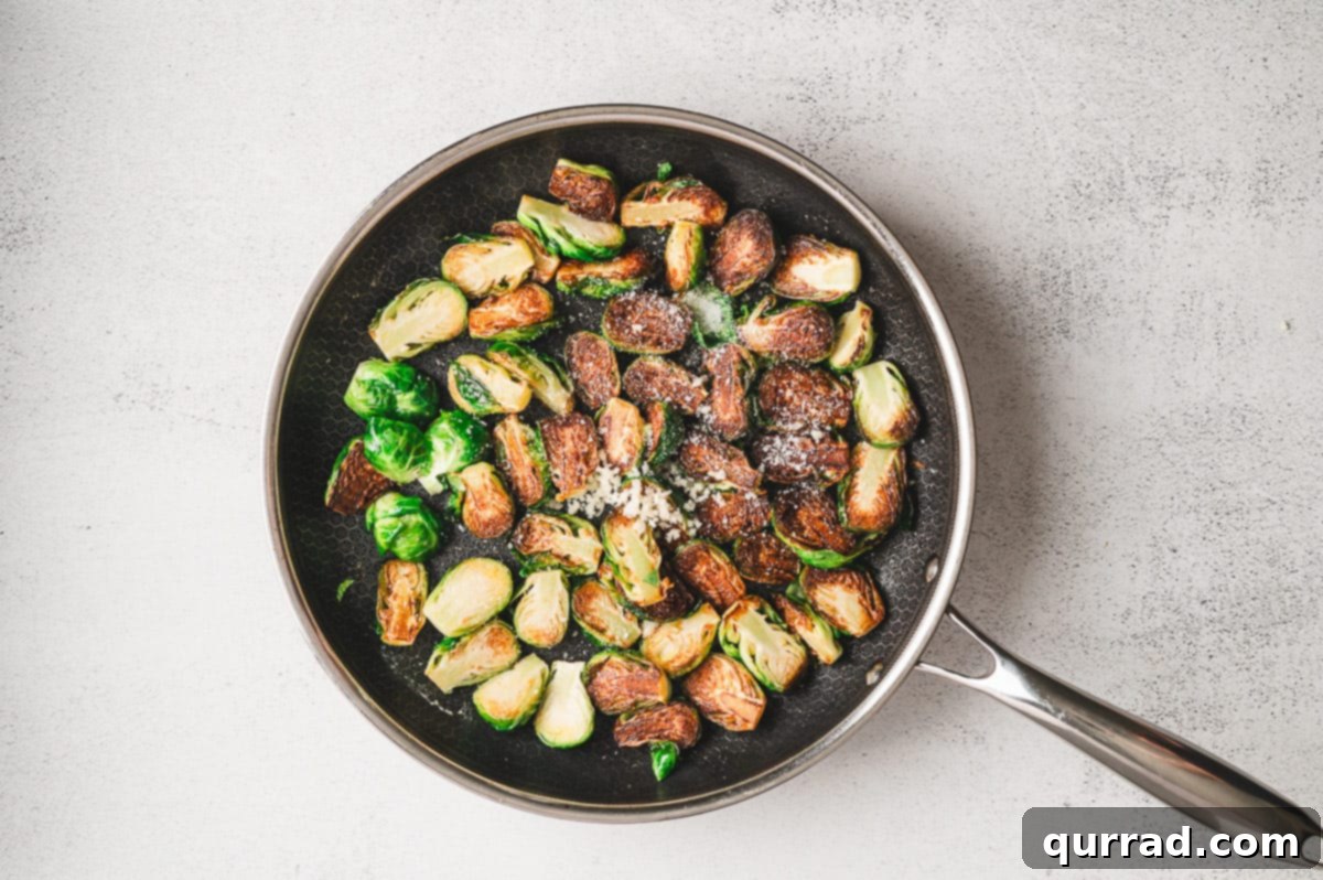 Caramelized Molasses Brussels Sprouts 6 Brussels sprouts seared until browned on one side in a skillet, sprinkled with minced garlic and coarse salt.