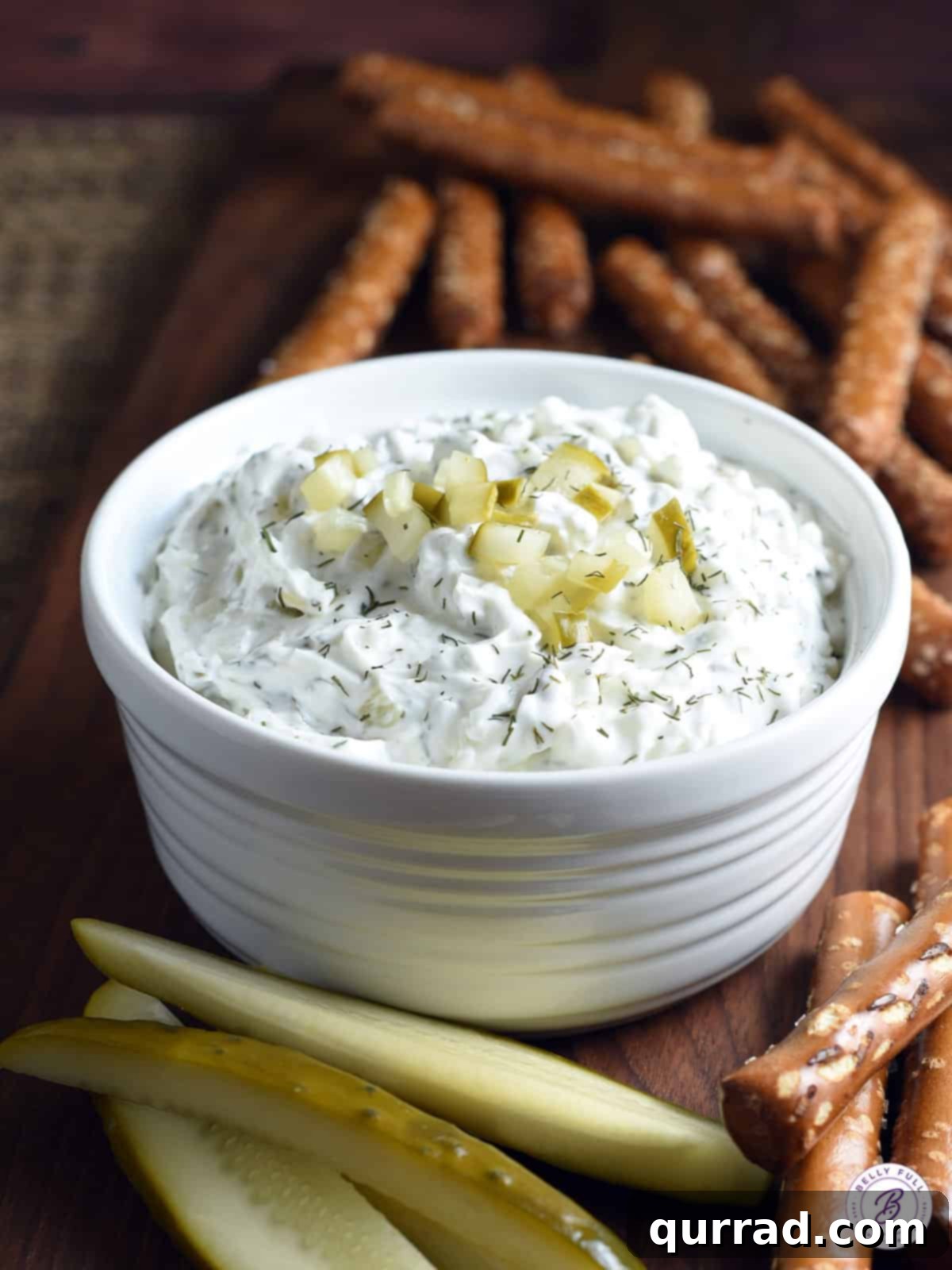 Creamy Dill Pickle Delight 5 A beautiful presentation of dill pickle dip in a decorative serving dish, ready for guests to enjoy.