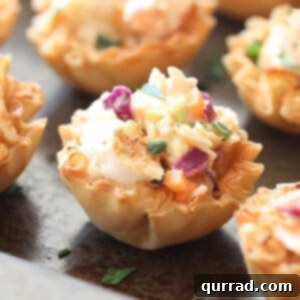 close up Mini Fish Tacos in phyllo shells