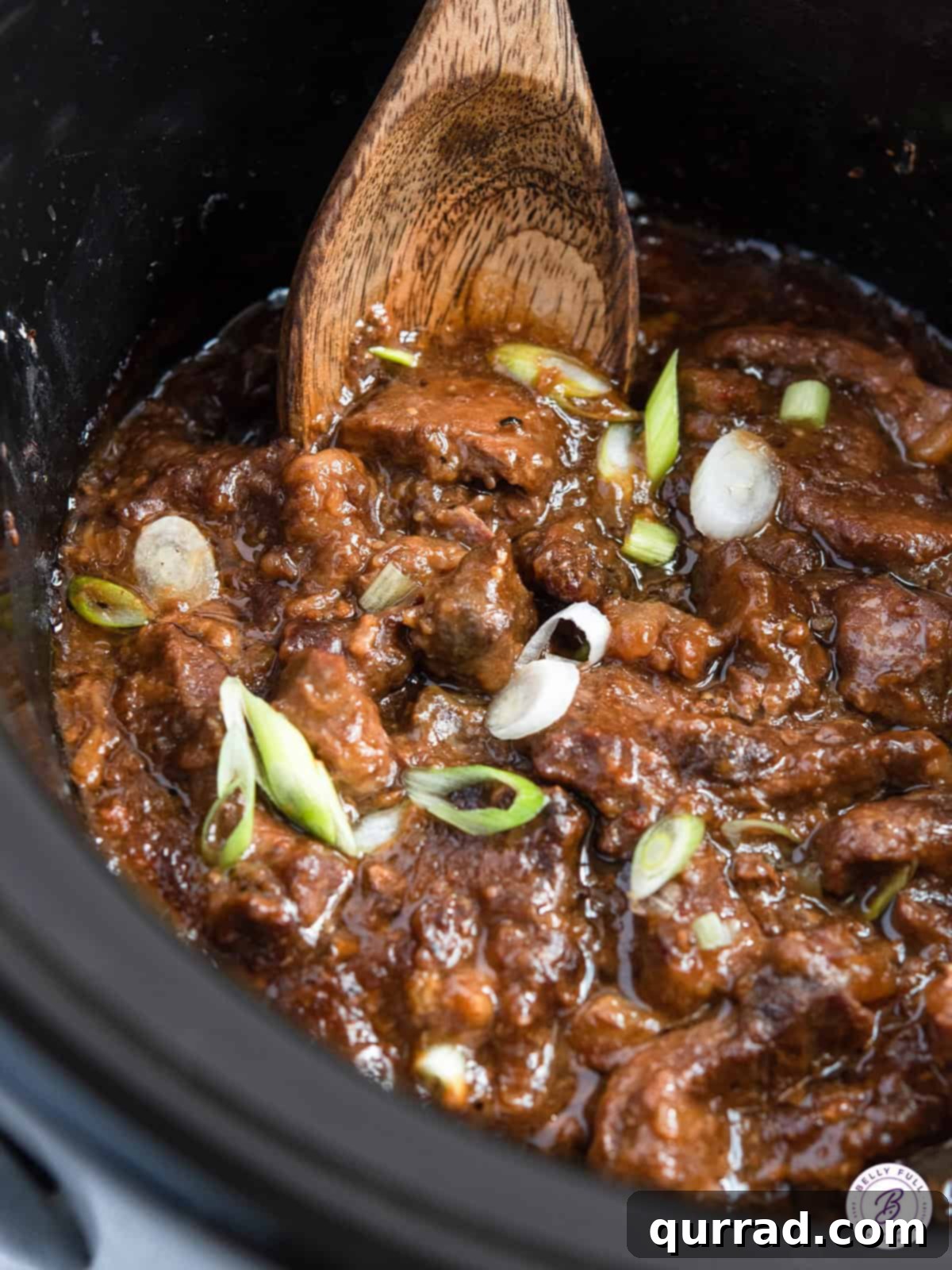 Slow Cooker Mongolian Beef 4 cooked mongolian beef in crockpot