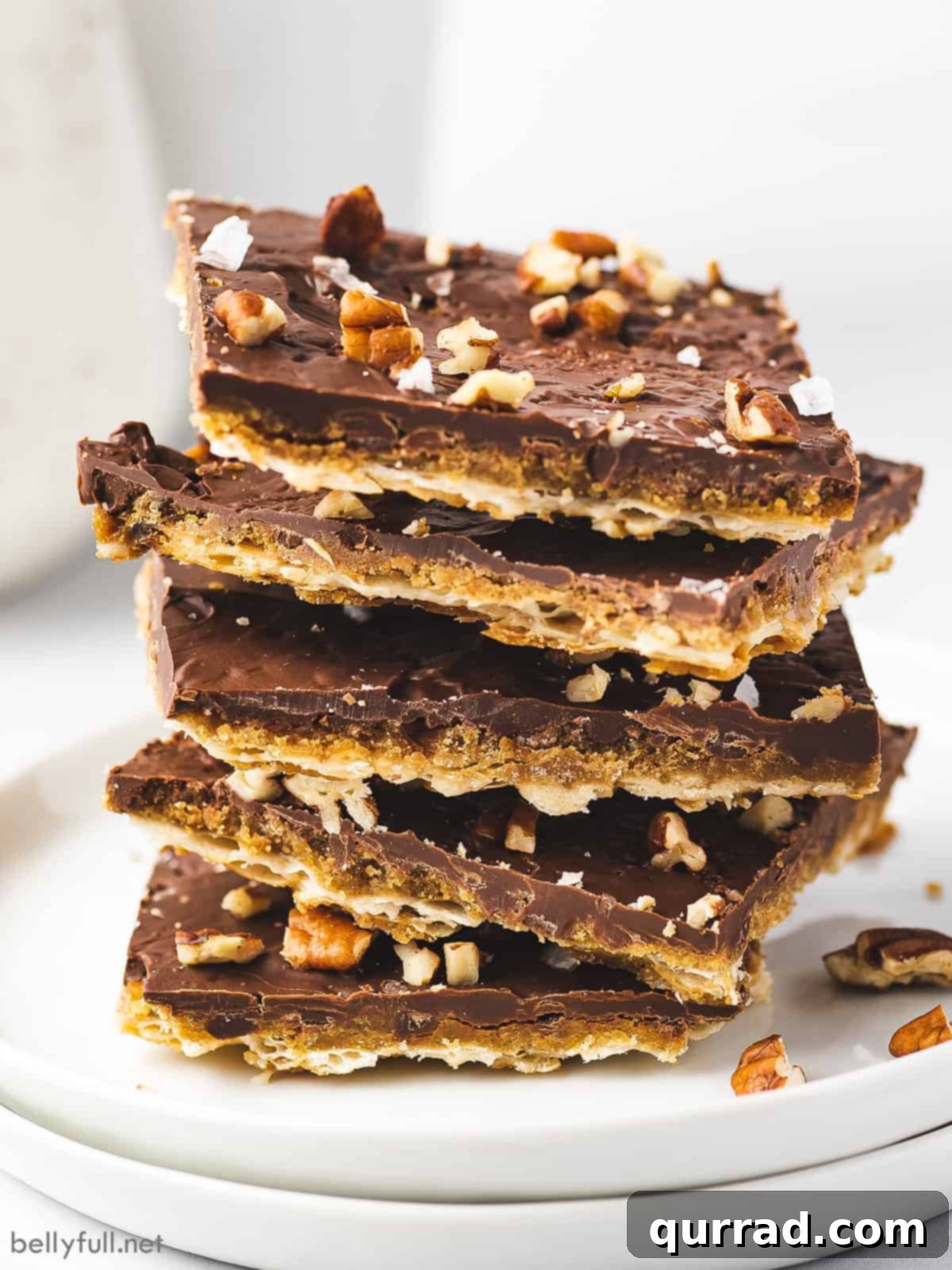 Matzah Crack 2 tall stack of matzo toffee pieces