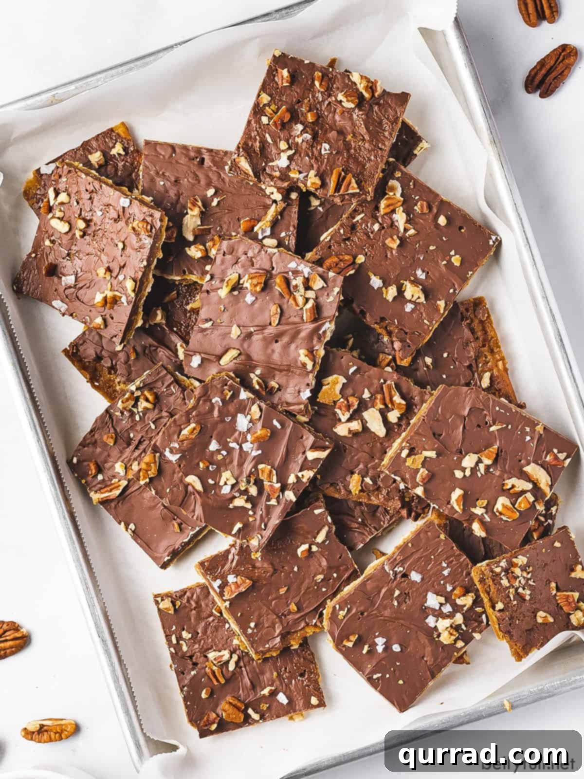 Matzah Crack 3 overhead matzo toffee pieces on serving tray