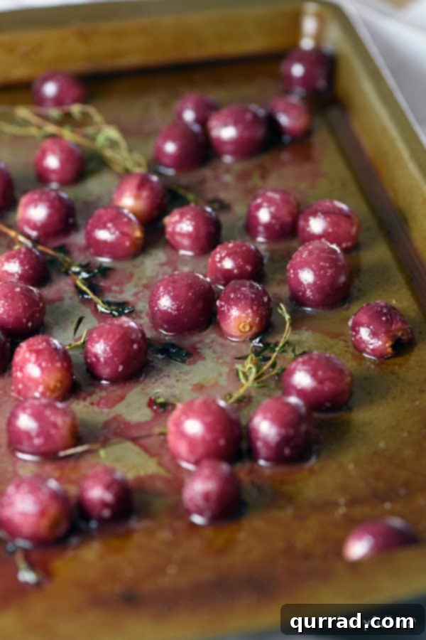 Warm Roasted Grapes with Thyme and Freshly Whipped Ricotta 3 Roasted Grapes on sheet pan