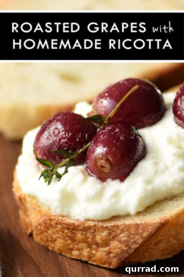 Warm Roasted Grapes with Thyme and Freshly Whipped Ricotta 4 Roasted Grapes with Thyme and Homemade Ricotta on Crusty Bread