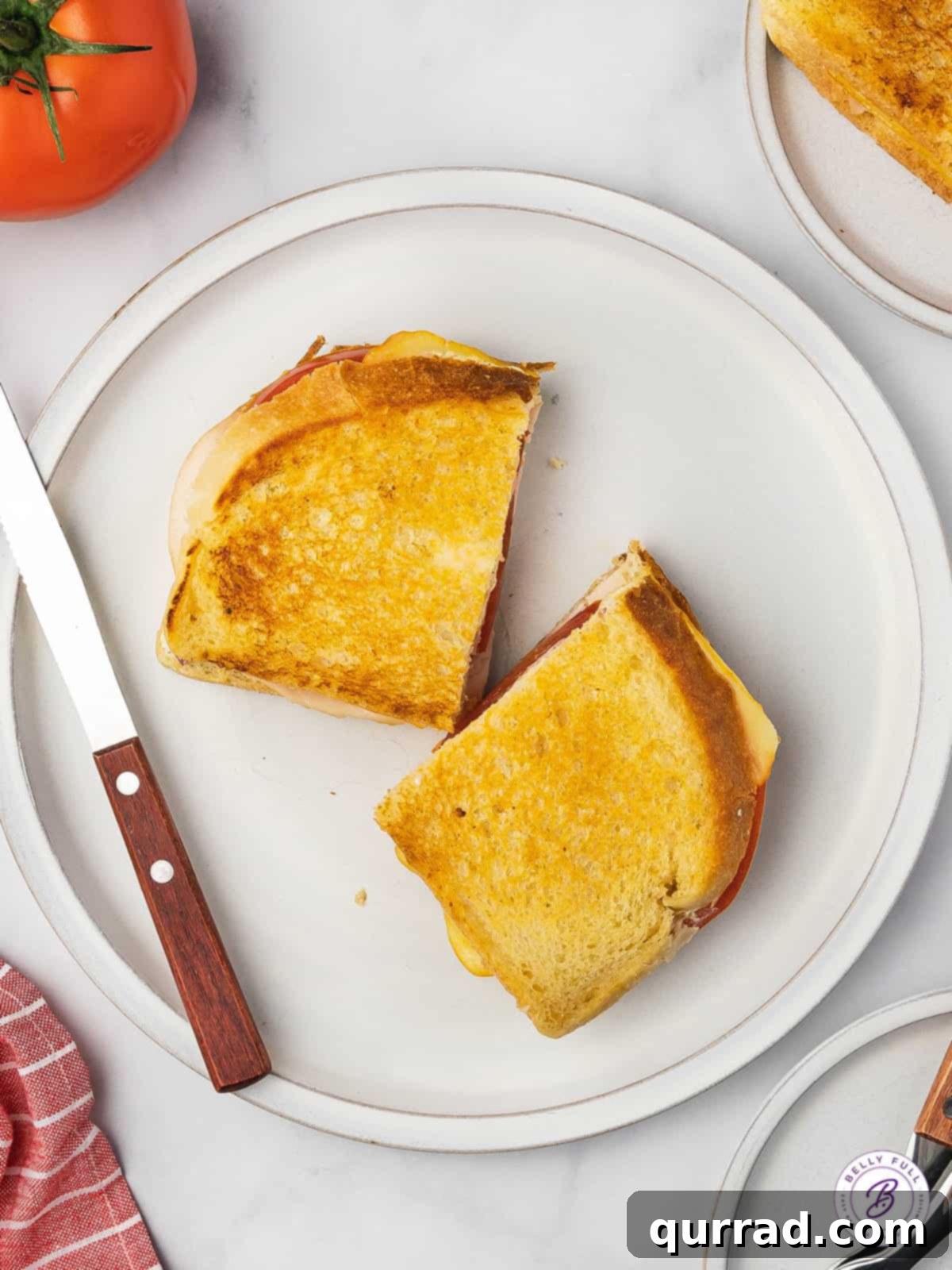 overhead toasted sandwich cut in half