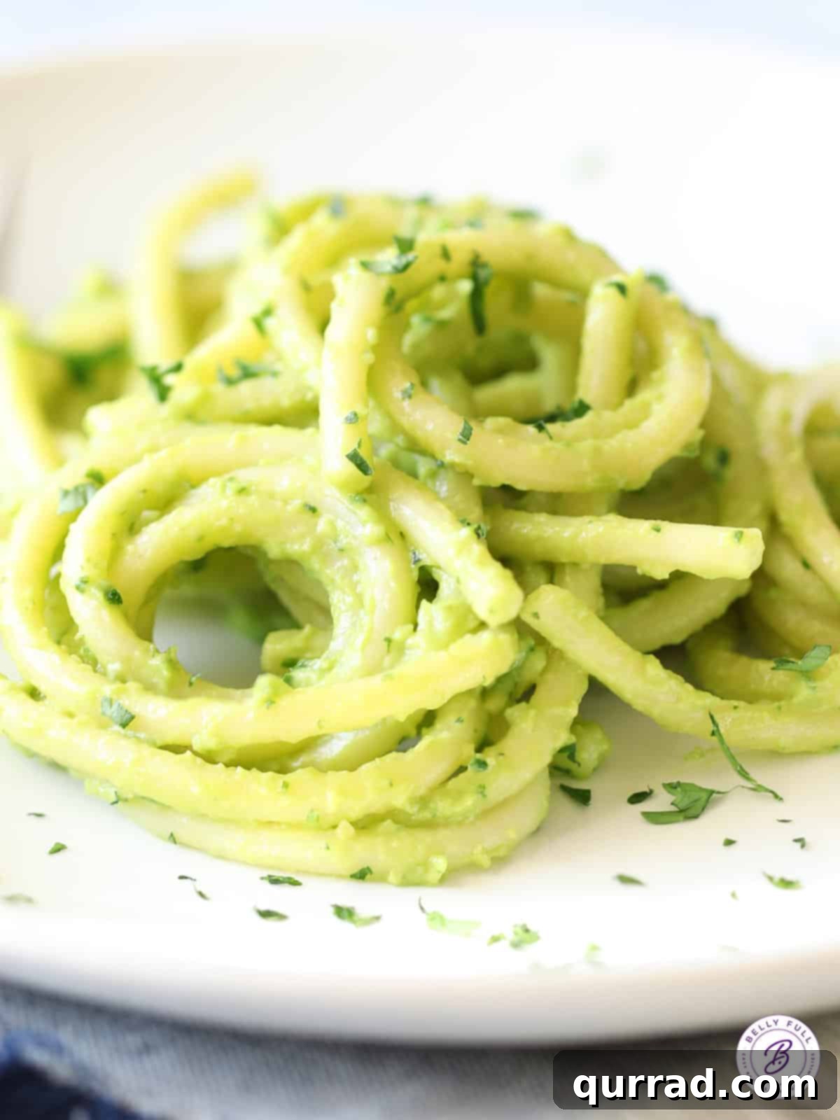 Velvety Avocado Pasta 5 spaghetti coated in creamy avocado sauce