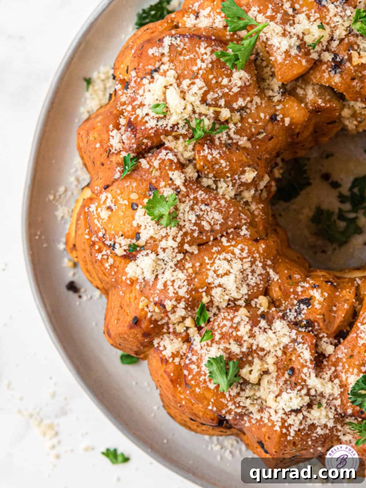 Savory Garlic Parmesan Pull-Apart Loaf 2 overhead parmesan monkey bread