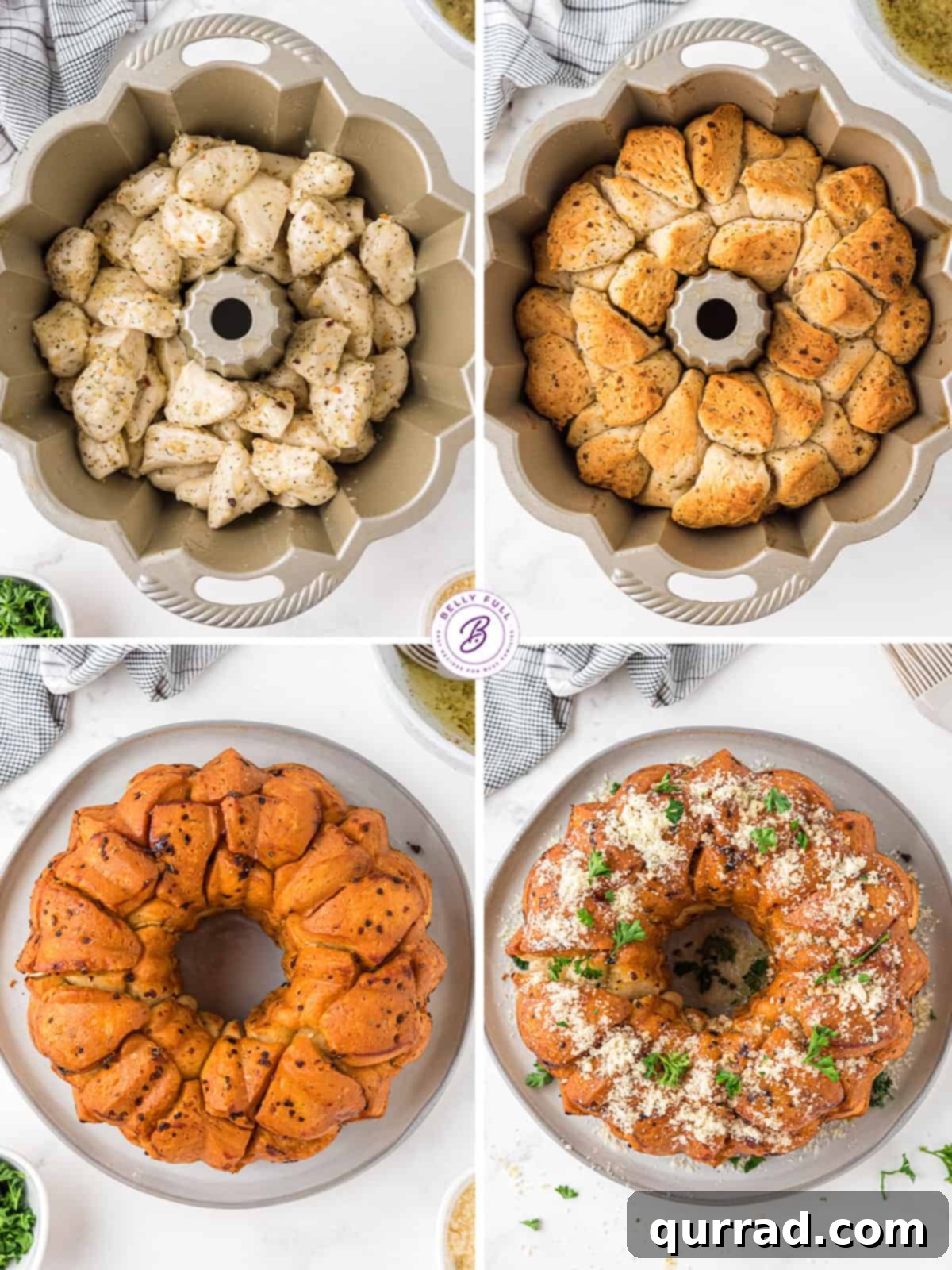 Savory Garlic Parmesan Pull-Apart Loaf 3 4 image collage how to make parmesan monkey bread