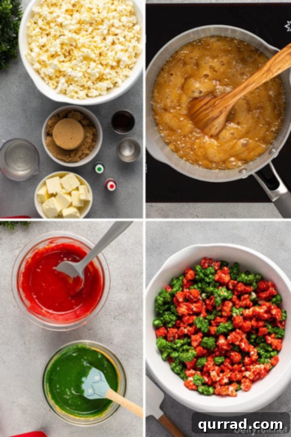 Merry Caramel Popcorn 4 4 picture collage of caramel corn step by step process