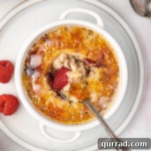 overhead ramekin of oatmeal brulee with spoonful