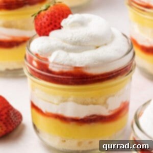 Strawberry Shortcake Layers of Sweetness 6 Strawberry Shortcake Parfait in glass jar with whipped cream topping