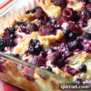 Fruit and croissant bread pudding in casserole dish