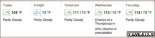 Current 5-day weather forecast showing high temperatures