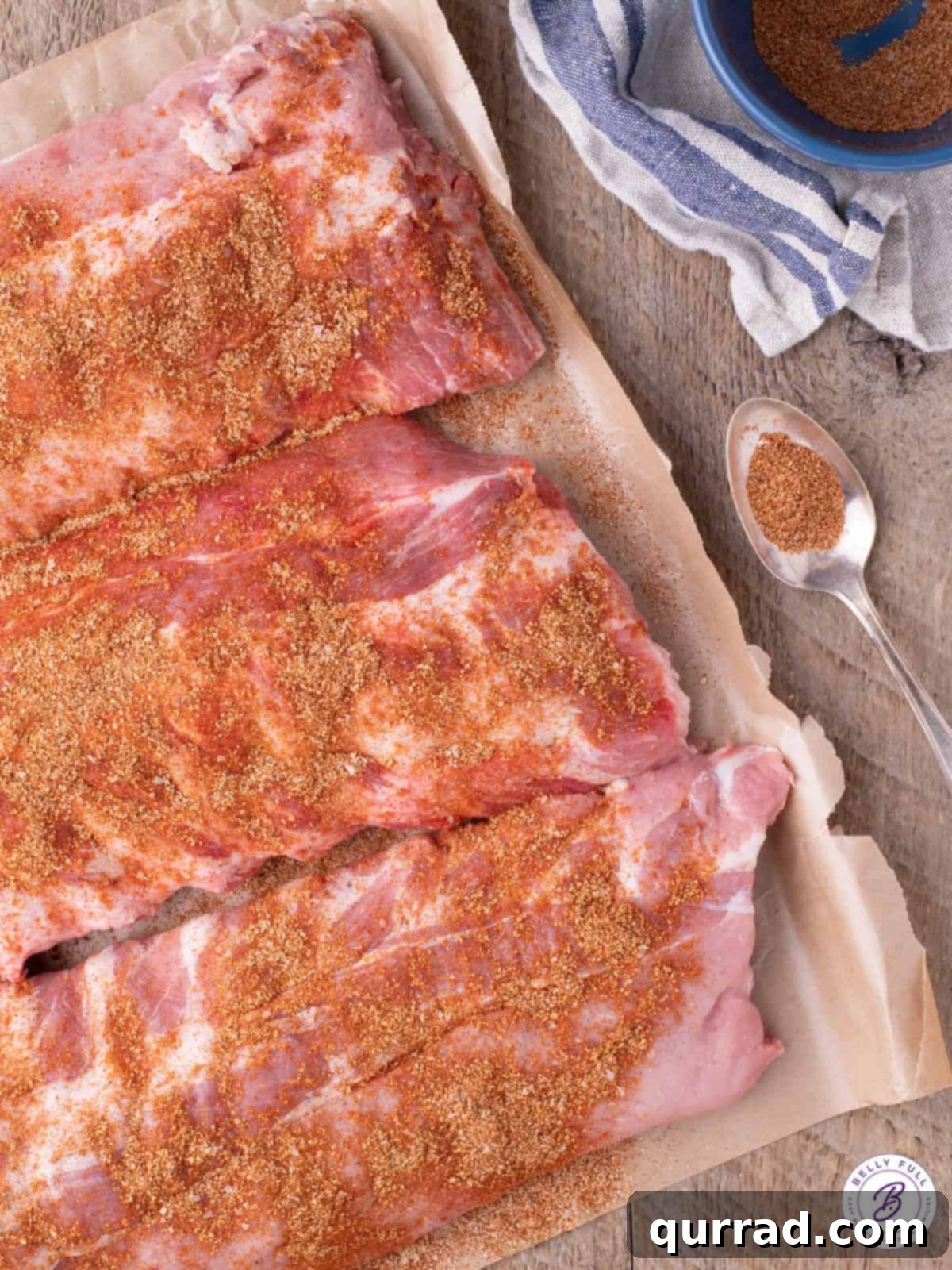 Sweet Peach BBQ Ribs 4 uncooked baby back ribs with spice rub