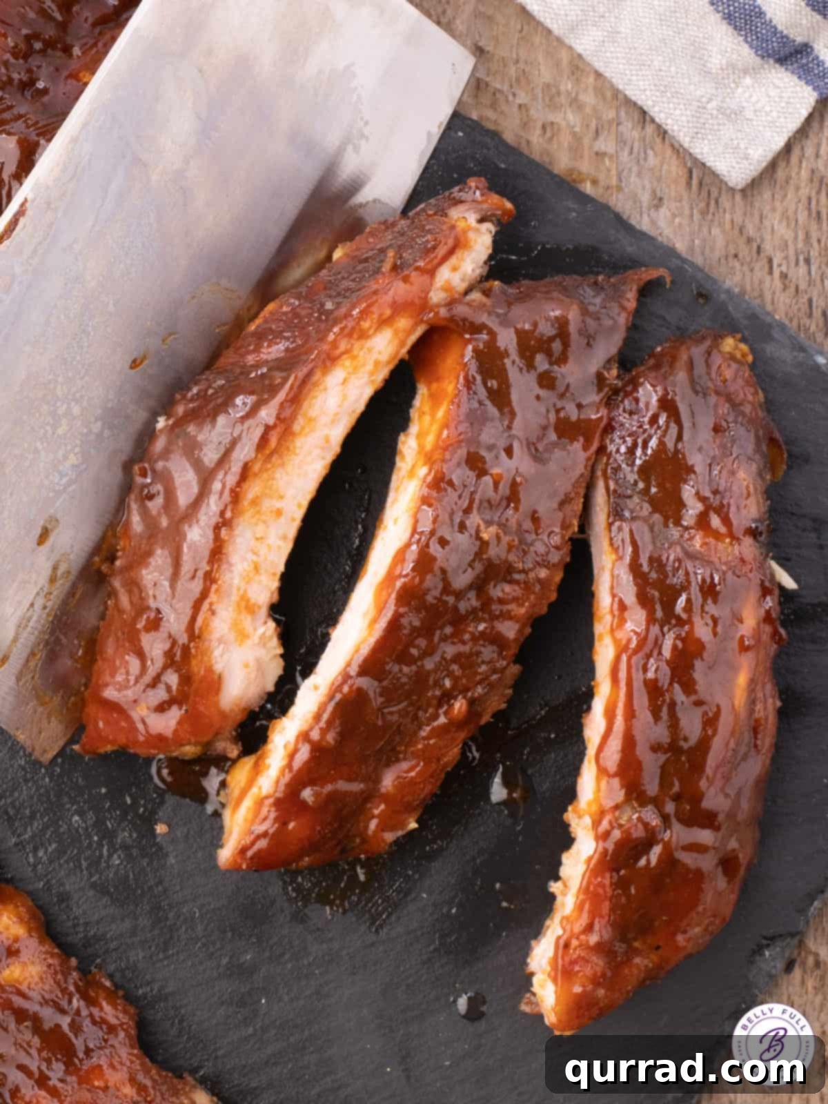 Sweet Peach BBQ Ribs 5 three sliced BBQ baby back ribs