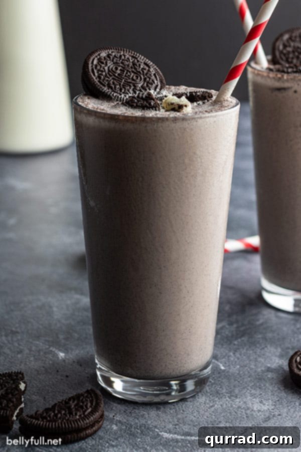 Oreo Milkshake in tall fountain glass