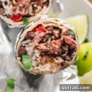 Restaurant-Quality Chipotle Steak Burrito at Home 4 close up inside view of chipotle steak burrito