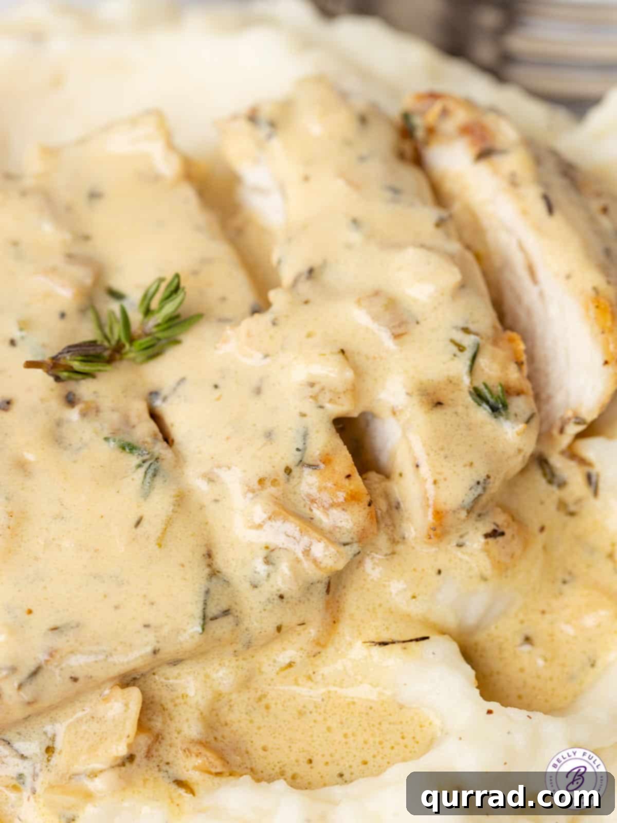 Dijon Chicken 5 close up sliced chicken with cream sauce