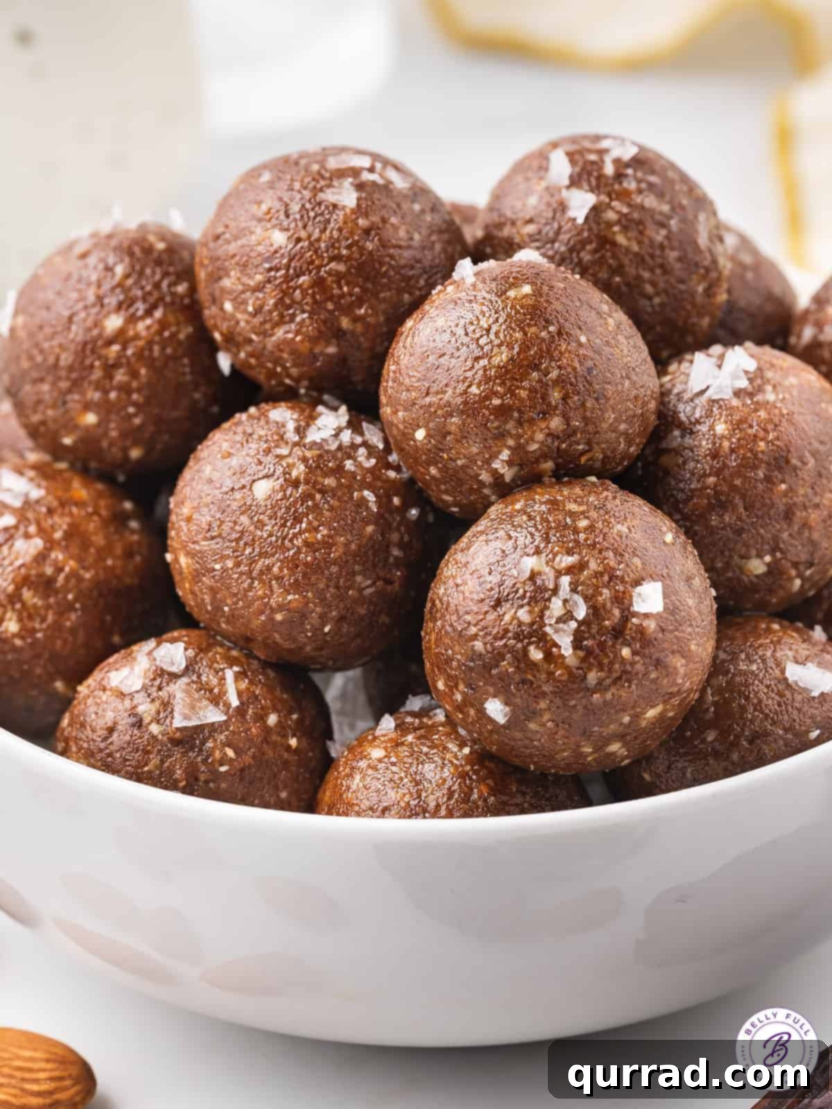 Bowl of date balls with sea salt