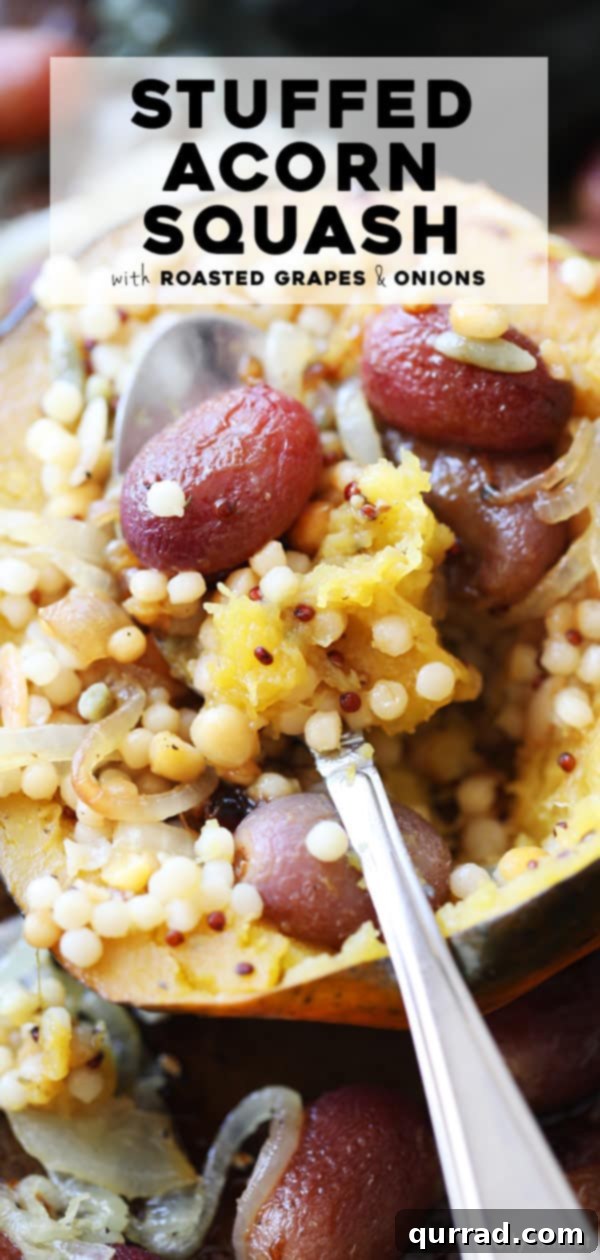 This Stuffed Acorn Squash has that wow factor! Filled with grains, roasted grapes, and caramelized onions, it's a flavor explosion in every bite! #acornsquashrecipes #roastedacornsquash #stuffedacornsquash Stuffed Roasted Acorn Squash