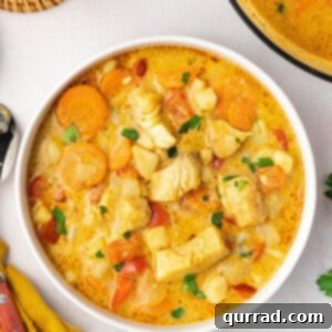 overhead bowl of thai fish yellow curry