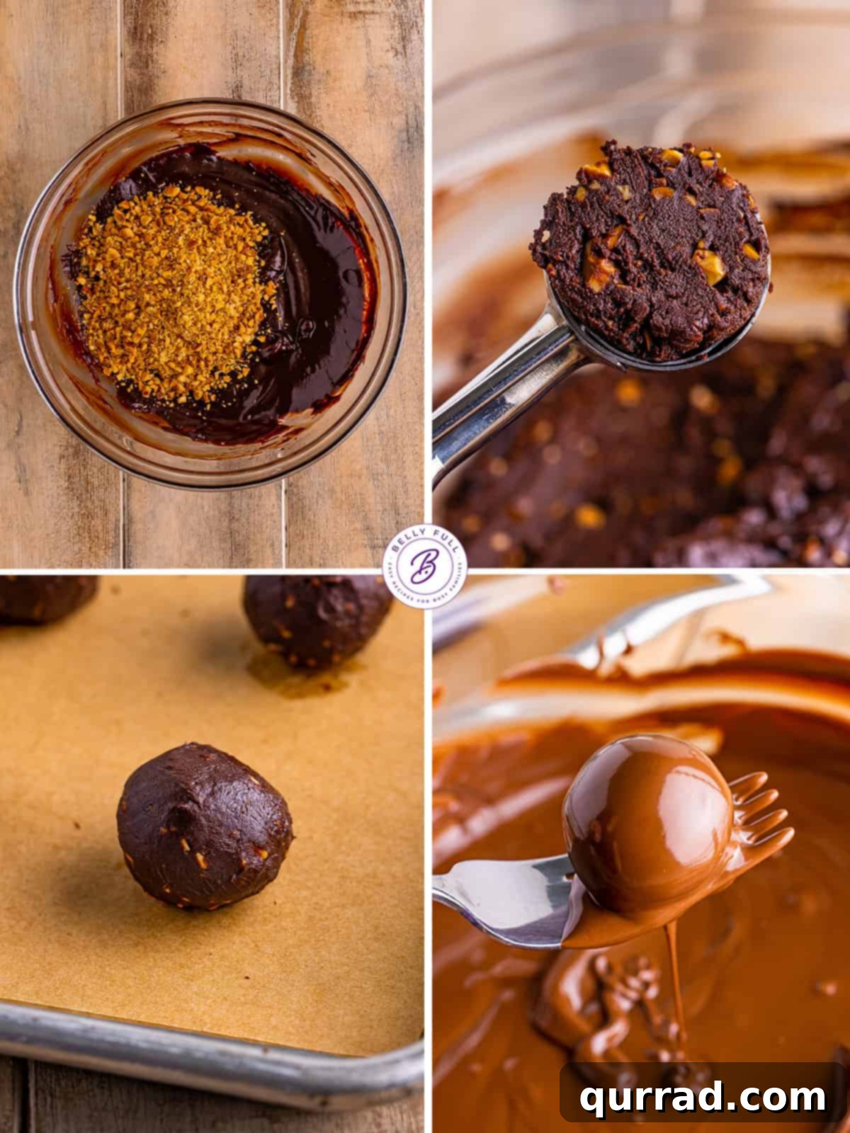 Kahlua Infused Chocolate Delights 4 A collage of four images illustrating the step-by-step process of how to make Kahlúa chocolate truffles.