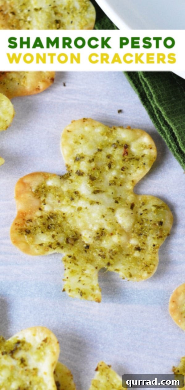 Emerald Isle Wonton Snaps 4 long pin for Shamrock Wonton Crackers, showing the crackers arranged artfully