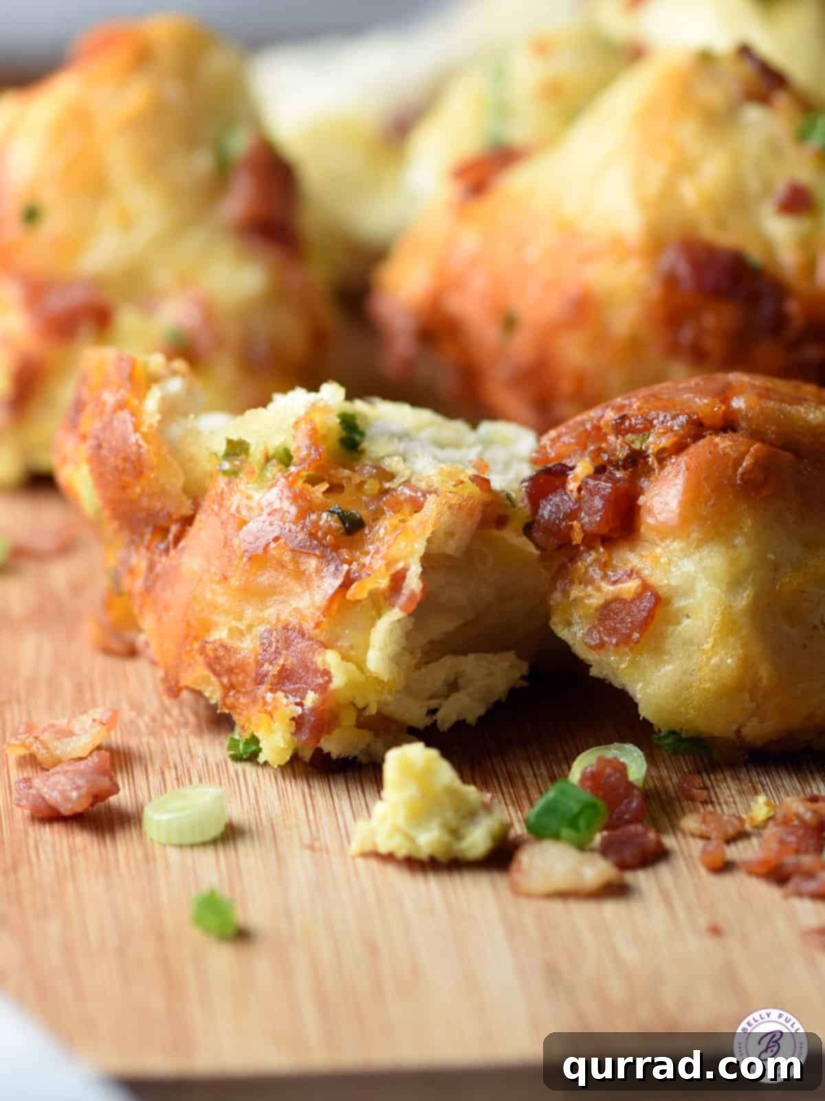 Tear & Share Breakfast Bread 4 pieces of breakfast rolls on cutting board
