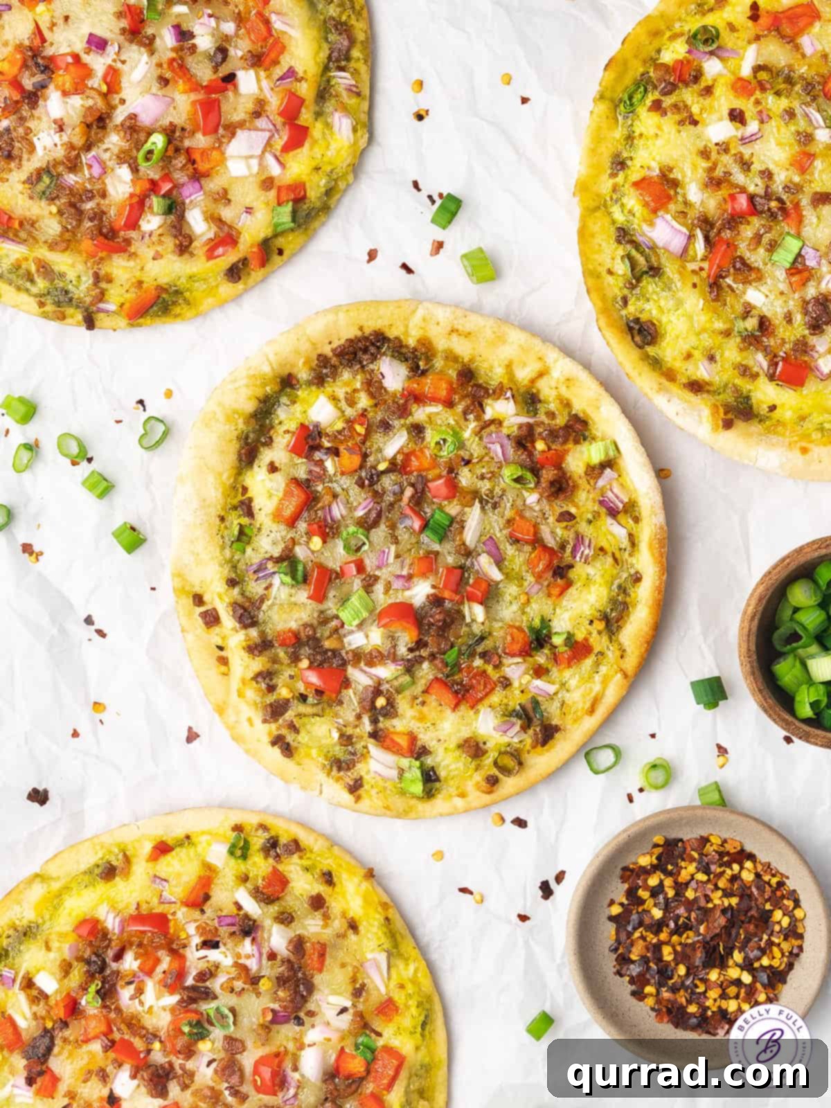 breakfast pizza with bacon and vegetables