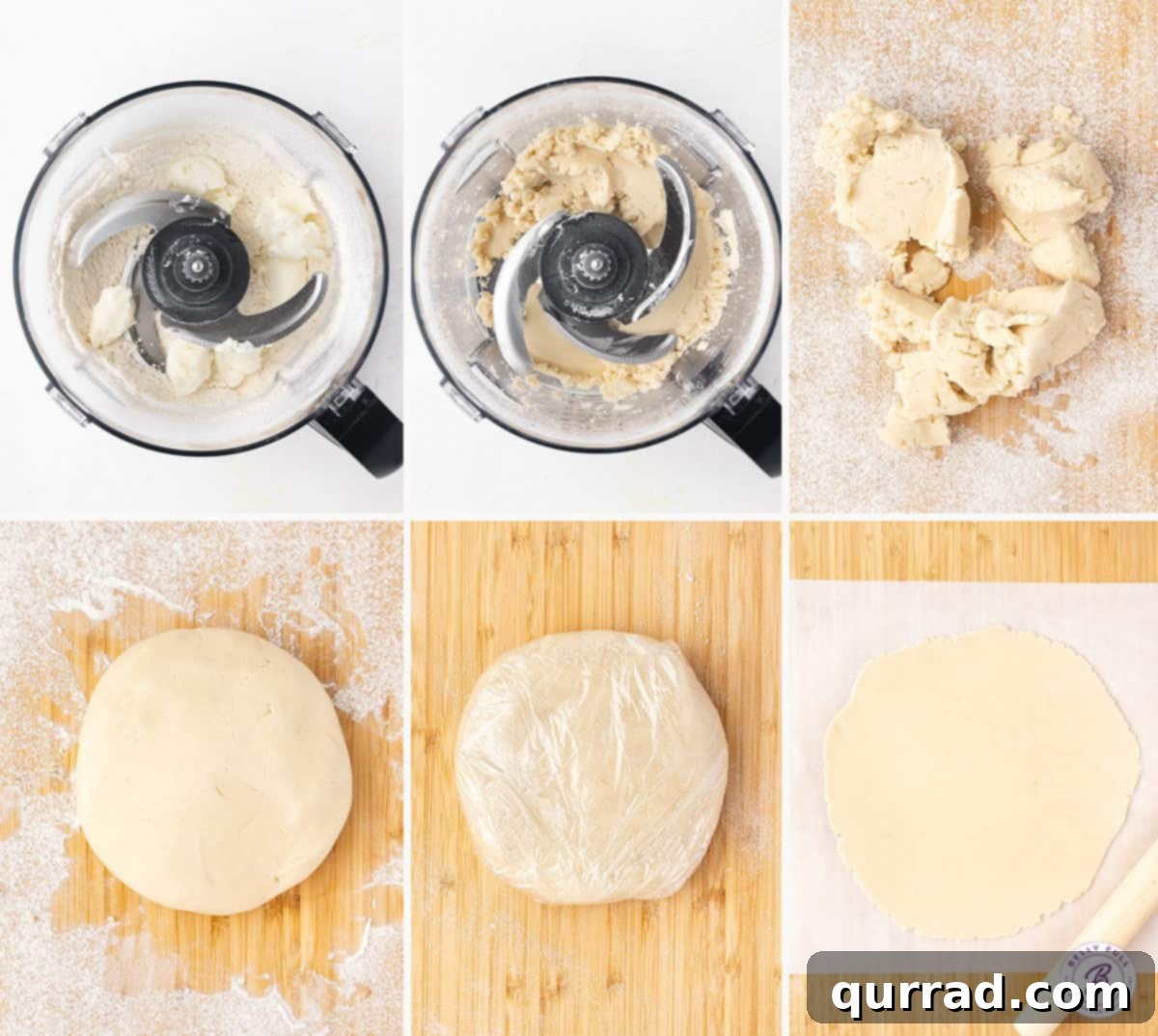 Perfect Homemade Pie Crust 4 6 step-by-step images demonstrating how to make a pie crust