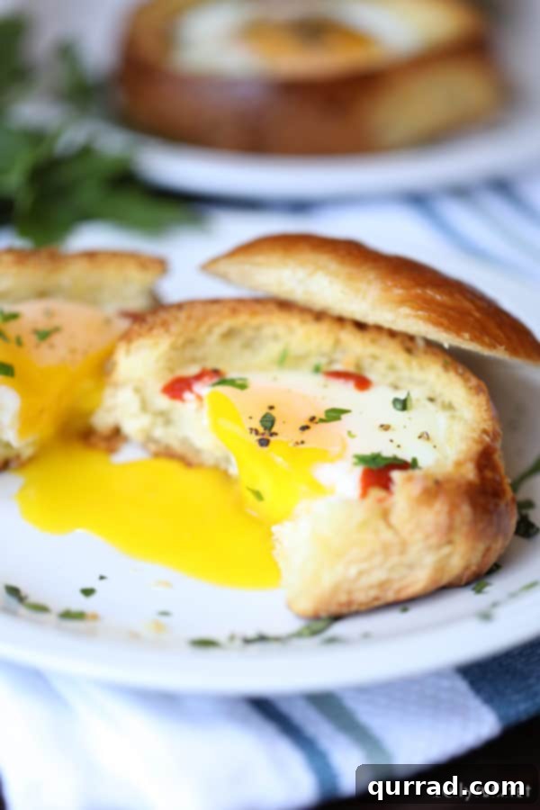 Close-up of a Brioche Egg Cup with a perfectly runny yolk