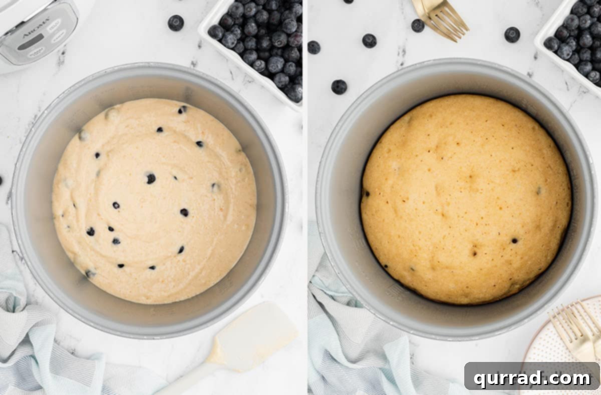 Fluffy Rice Cooker Pancakes 4 pancake batter in rice cooker bowl before and after cooking