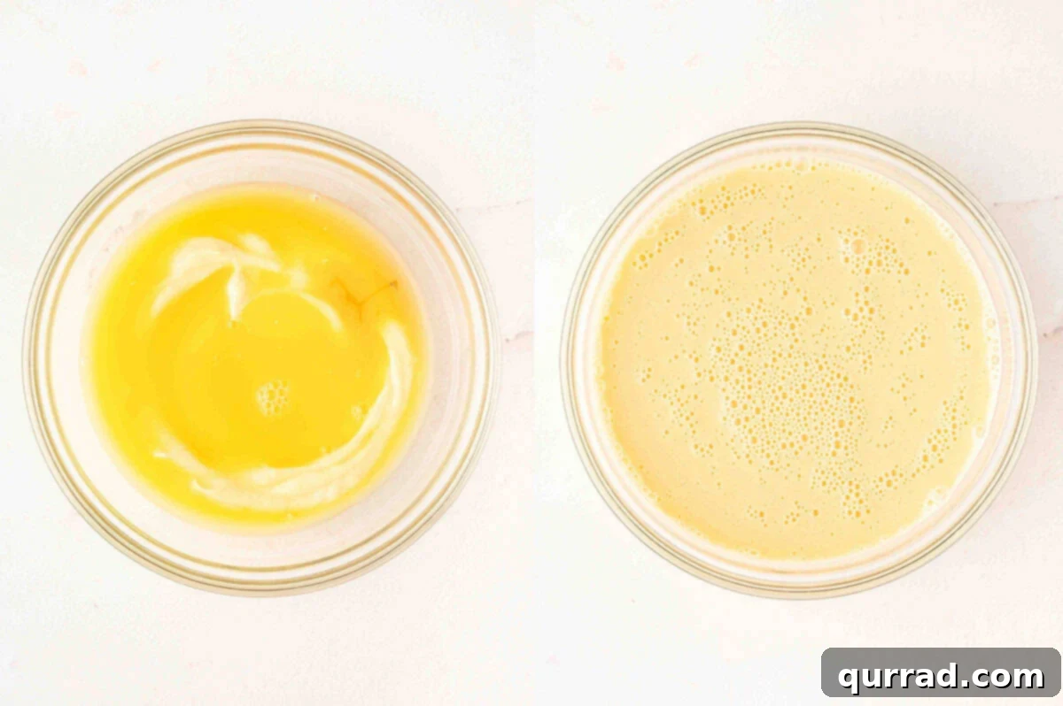 Citrus Cream Dream 4 Mixing chilled orange juice, orange cream yogurt, and honey in a bowl.