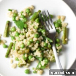 couscous with asparagus and baby peas