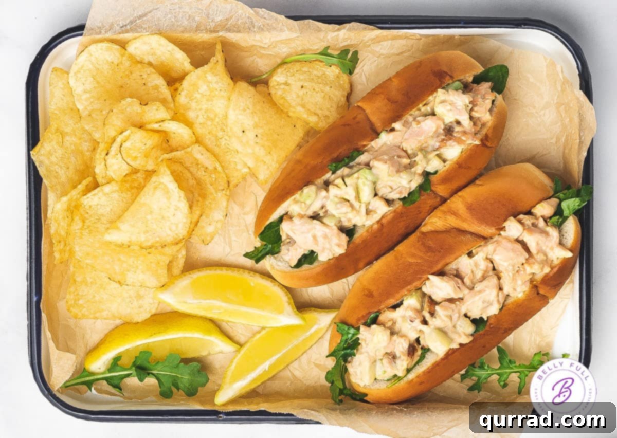 overhead salmon rolls on serving tray with potato chips