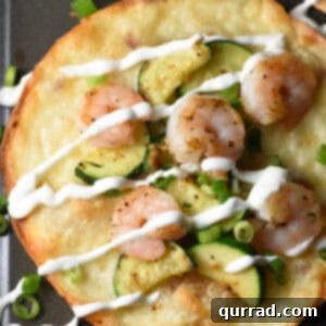 overhead shrimp and zucchini tostadas with sour crema