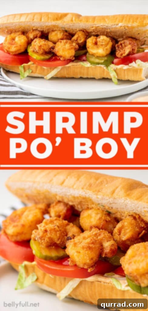Crispy Shrimp Po Boy 5 pin for shrimp po boy recipe showcasing the finished sandwich
