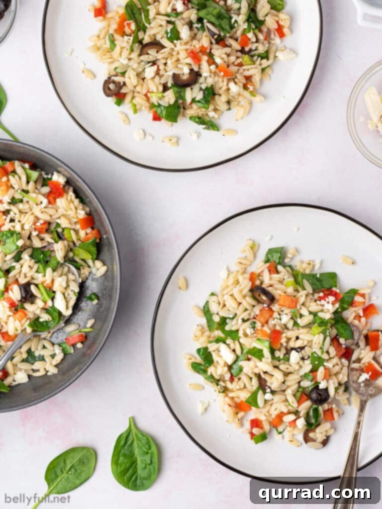 Sun-Kissed Mediterranean Orzo 3 Three individual plates featuring servings of Mediterranean Orzo Salad, ready to be enjoyed as a vibrant and healthy meal.