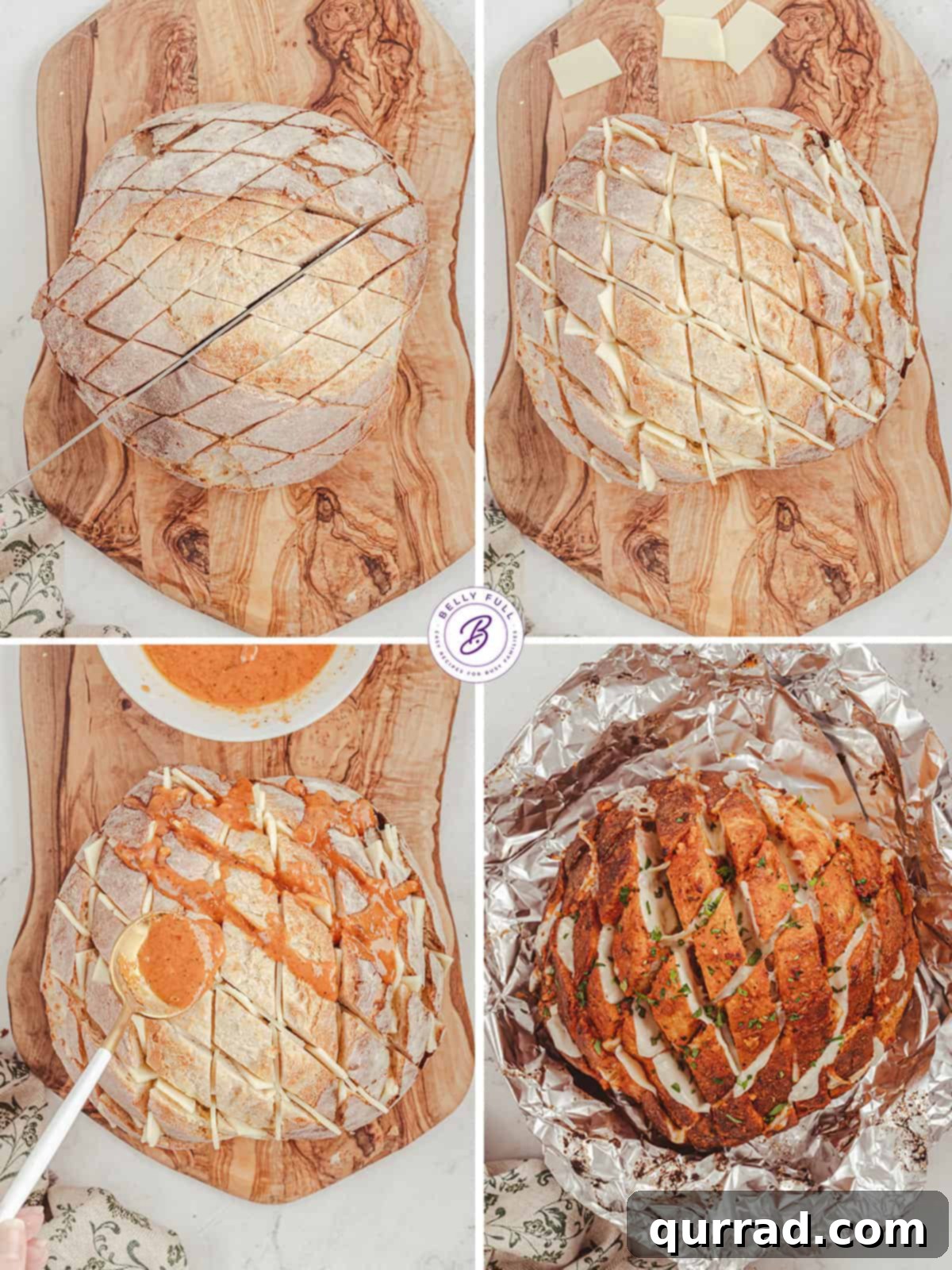 4 image step by step how to make boule style pull apart bread