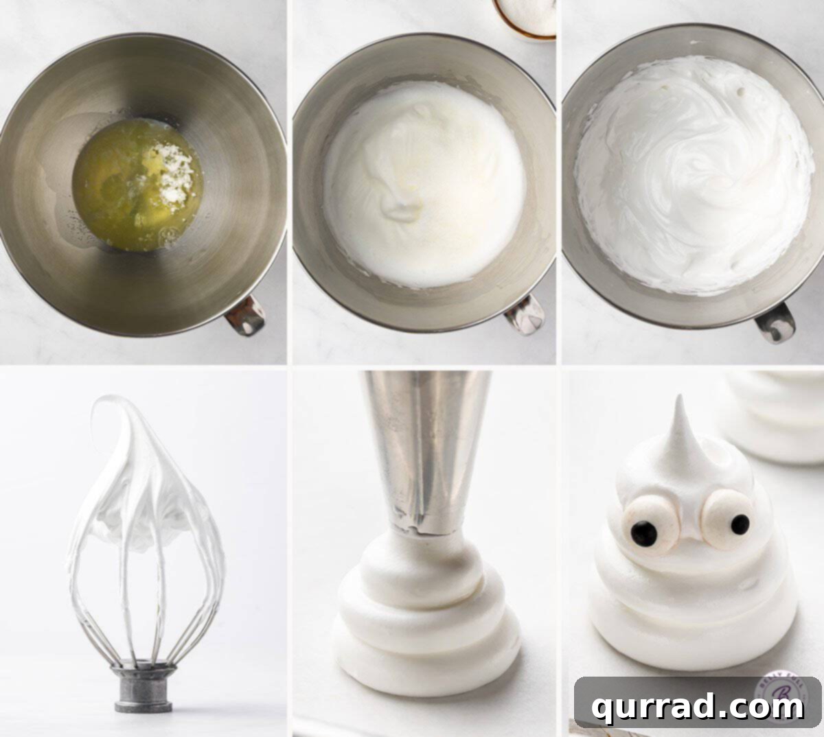 Spectral Meringue Kisses 4 6 step by step pictures how to make Ghost Meringue Cookies