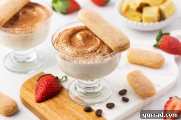 Decadent Tiramisu Dip 11 Tiramisu Dip in dessert cup with ladyfinger cookie on top