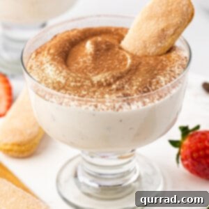 Decadent Tiramisu Dip 5 Tiramisu Dip in dessert cup with ladyfinger cookie on top