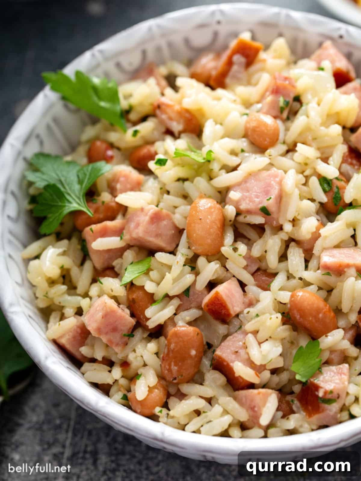 serving of rice and beans with kielbasa in bowl
