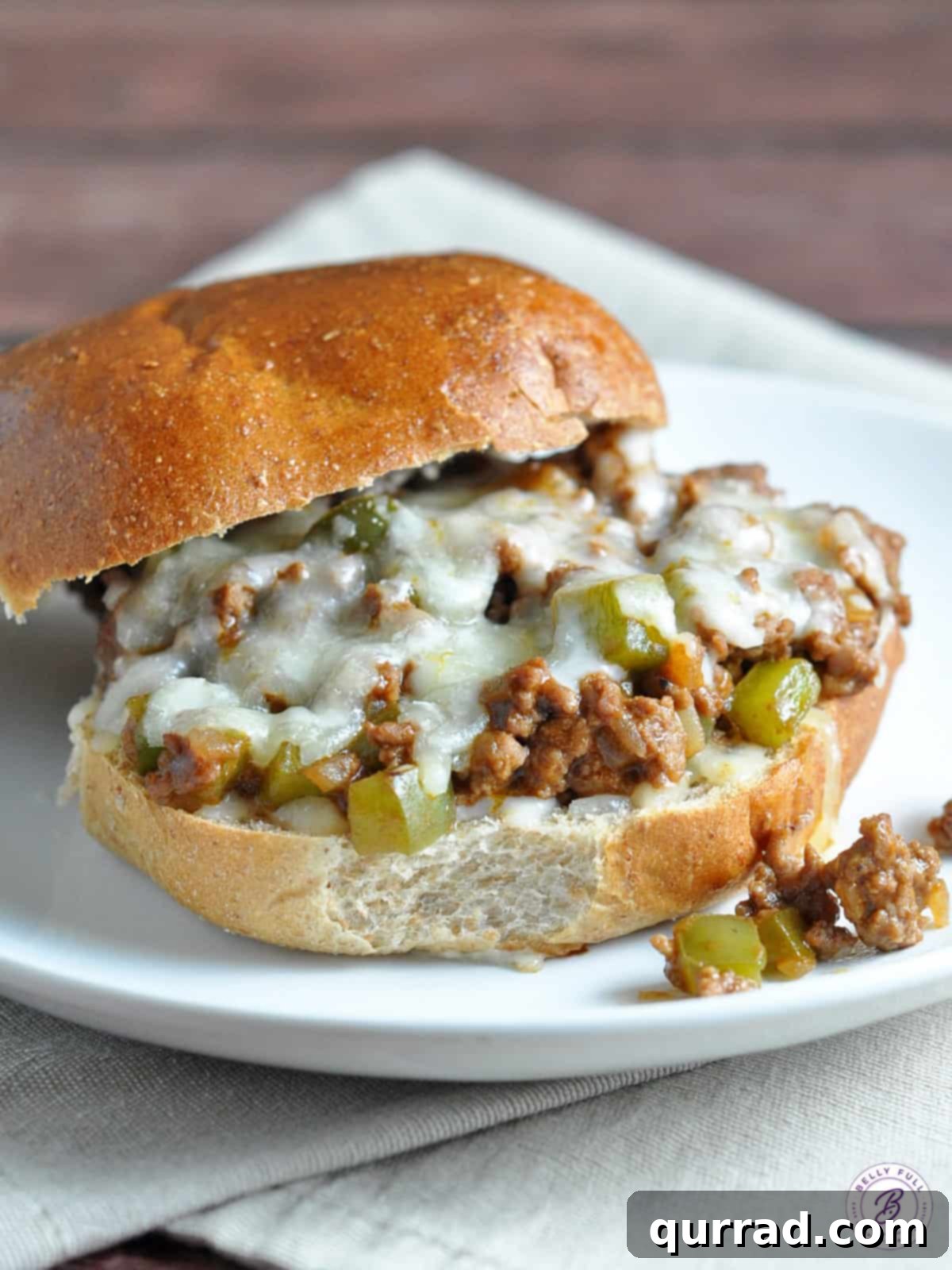 Delicious Philly Cheesesteak Sloppy Joes with melted cheese and fresh ingredients