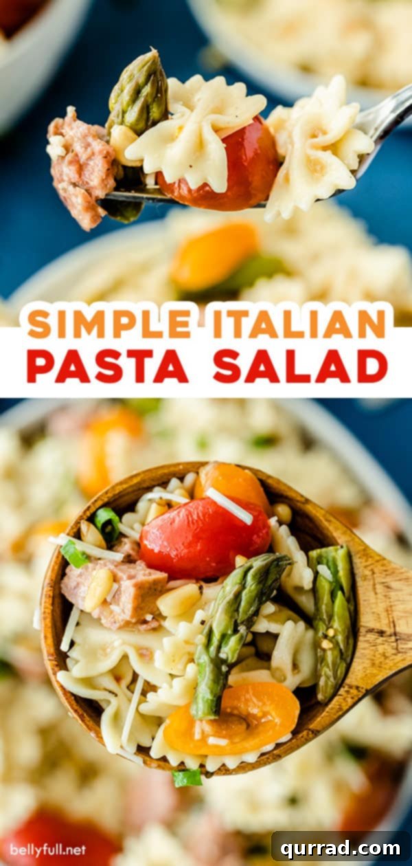 Effortless Italian Pasta Salad 6 Two split images showcasing the Simple Italian Pasta Salad, ideal for social media sharing like Pinterest.