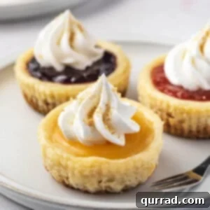 Close up view of a mini cheesecake with a vibrant lemon curd and a swirl of fresh whipped cream, ready to be enjoyed.